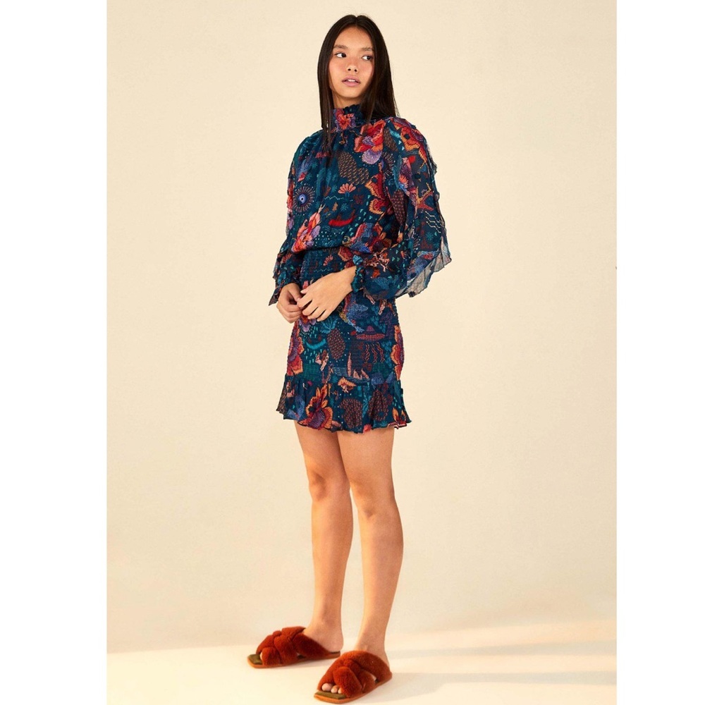 Farm Rio Teal River Creatures Mini Dress